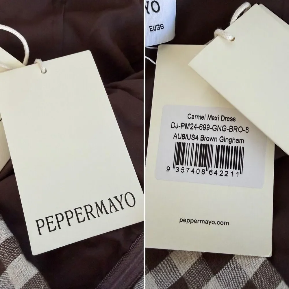 Peppermayo Carmel Strapless Maxi Dress in Brown Gingham Size 4